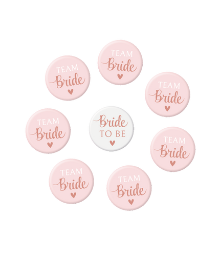 Feestbazaar Mini Badges Bride to Be/Team Bride Blush roze