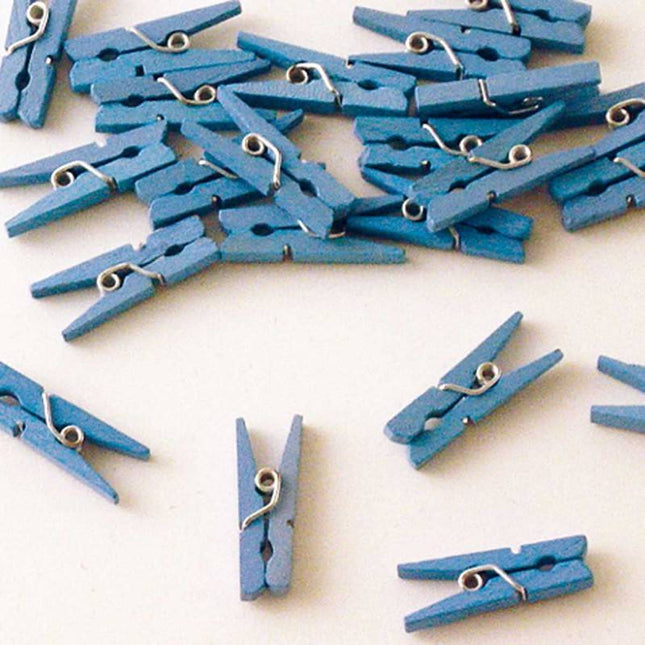 Feestbazaar Mini knijpers hout blauw 24 stuks