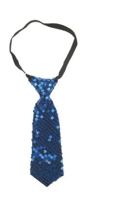 Feestbazaar Mini Stropdas Blauw Met Pailletten