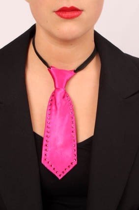 Feestbazaar Mini stropdas pink met strass steentjes