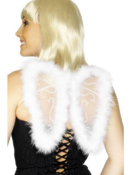 Feestbazaar Mini vleugels glitter wit marabou
