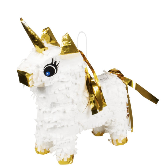 Feestbazaar Minipiñata Unicorn Wit/Goud (21x17cm)
