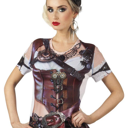 Feestbazaar Mrs Steampunk fotorealistisch t-shirt