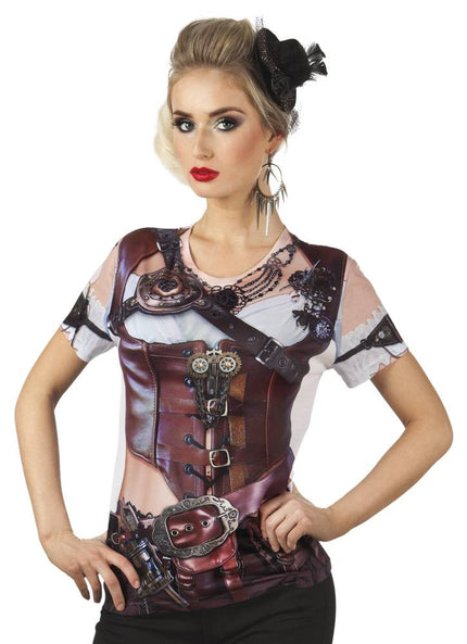Feestbazaar Mrs Steampunk fotorealistisch t-shirt