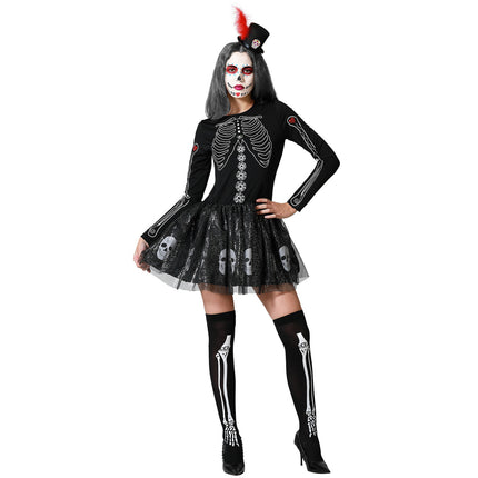 Feestbazaar Muertos Halloween Jurkje Dames Zwart Schedels