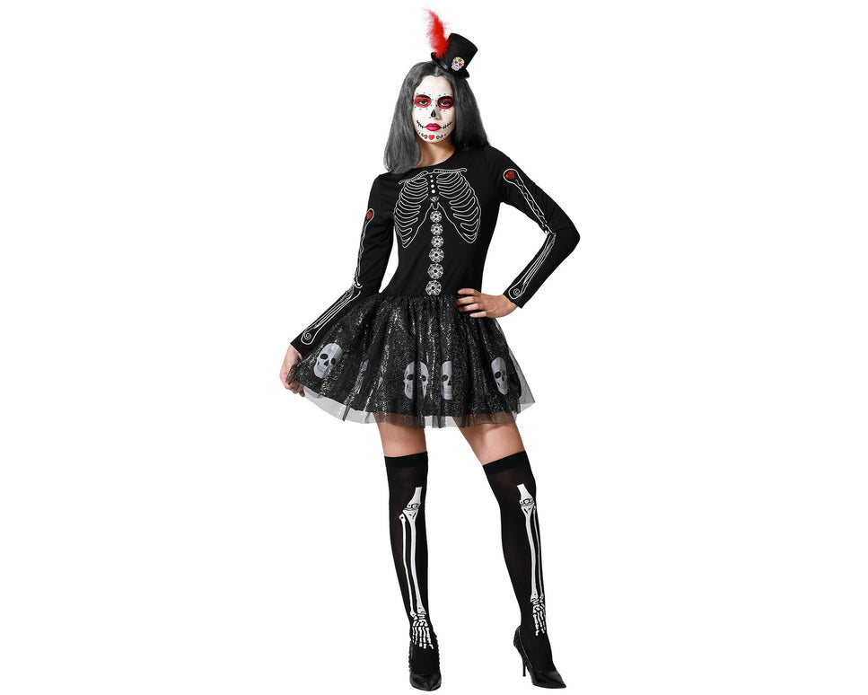 Feestbazaar Muertos Halloween Jurkje Dames Zwart Schedels
