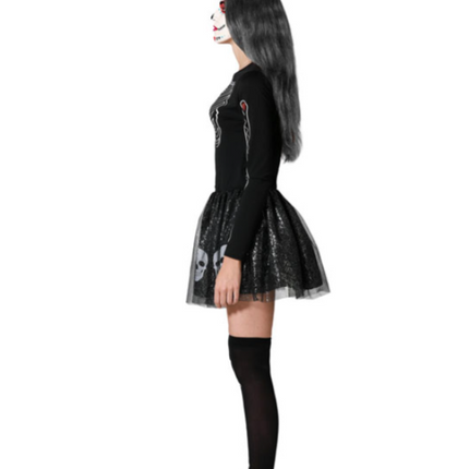 Feestbazaar Muertos Halloween Jurkje Dames Zwart Schedels