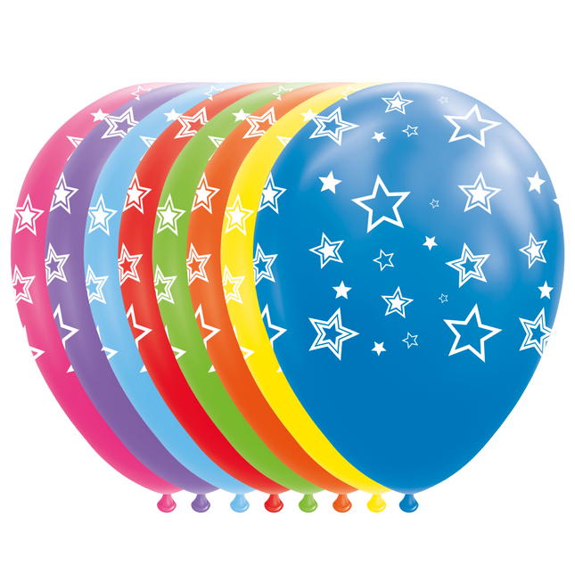 Feestbazaar Multikleur Ballonnen Met Witte Sterren (8st)