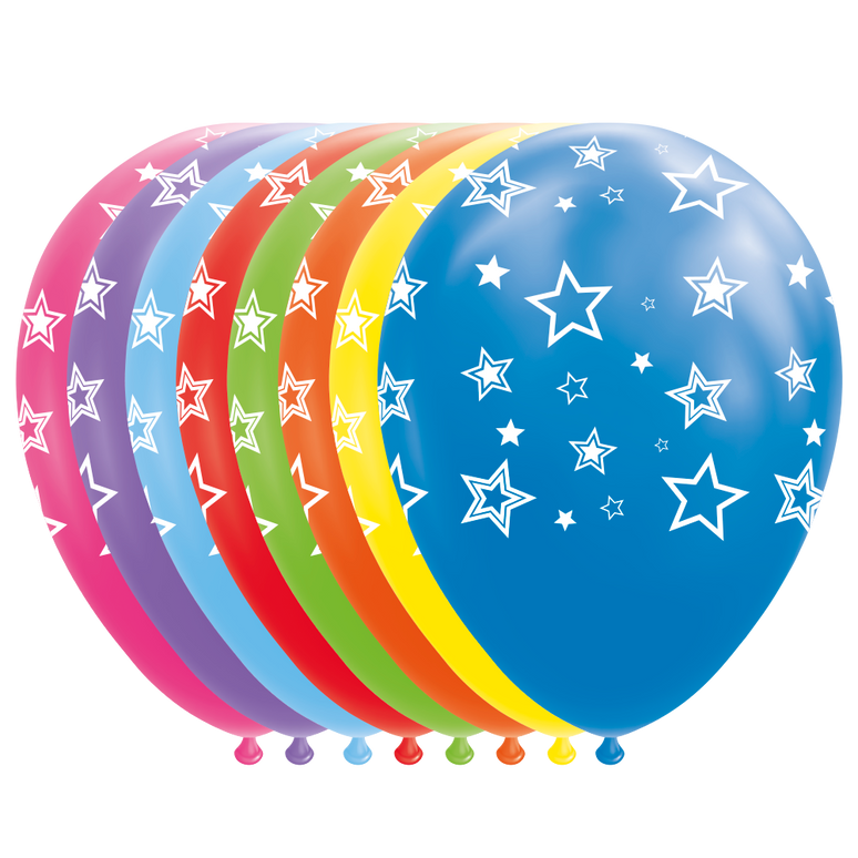 Feestbazaar Multikleur Ballonnen Met Witte Sterren (8st)