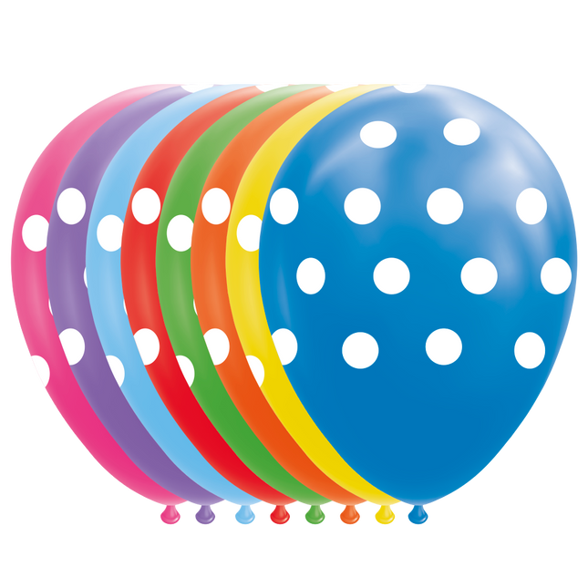 Feestbazaar Multikleur Ballonnen Met Witte Stippen (8st)