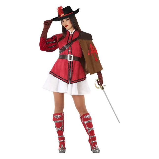 Feestbazaar Musketier Kostuum Vrouw Rood Elena