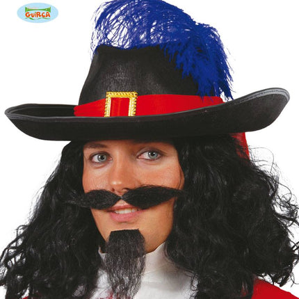 Feestbazaar Musketiers hoed zwart met rode band