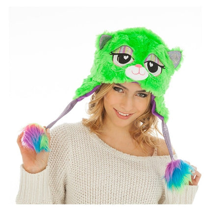 Feestbazaar Muts Fluffy Kat Fluor Groen