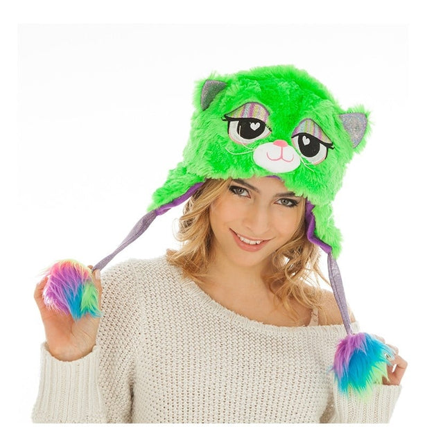 Feestbazaar Muts Fluffy Kat Fluor Groen