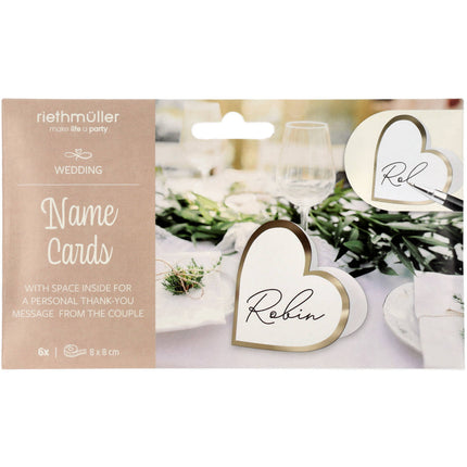 Feestbazaar Naamkaartjes Wedding Hart Wit/Goud (6st)