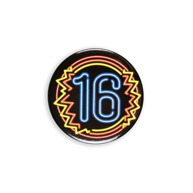 Feestbazaar Neon Button 16 Jaar (5,5cm)