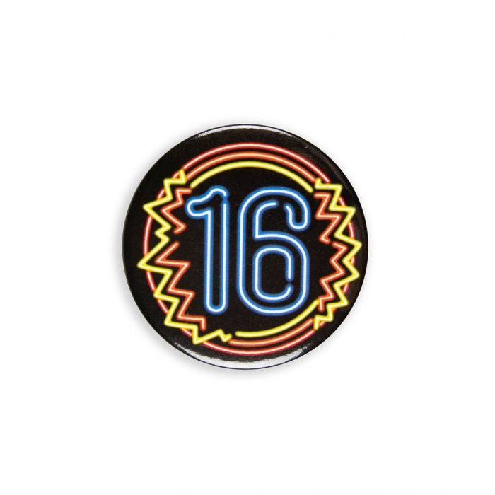 Feestbazaar Neon Button 16 Jaar (5,5cm)