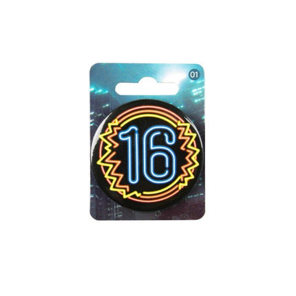 Feestbazaar Neon Button 16 Jaar (5,5cm)