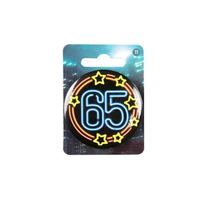 Feestbazaar Neon Button 65 Jaar (5,5cm)