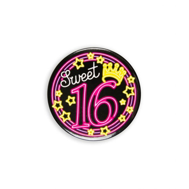 Feestbazaar Neon Button Sweet 16 (5,5cm)