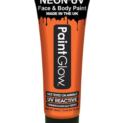 Feestbazaar Neon Face & Body paint oranje UV Glow in dark 10ml