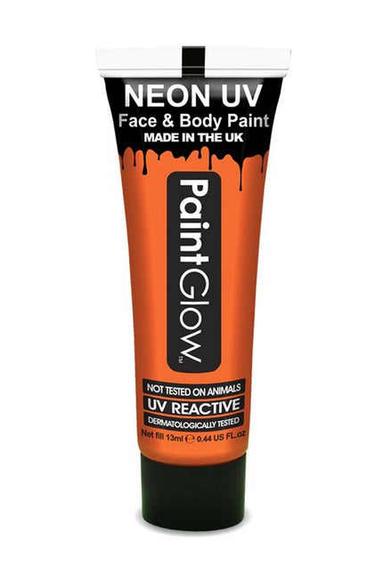 Feestbazaar Neon Face & Body paint oranje UV Glow in dark 10ml