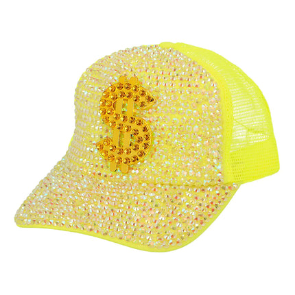 Feestbazaar Neon Gele Dollar Pet met Strass