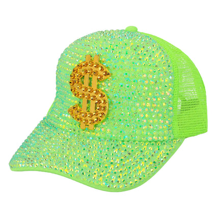Feestbazaar Neon Groene Dollar Pet met Strass