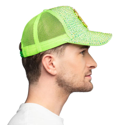 Feestbazaar Neon Groene Dollar Pet met Strass