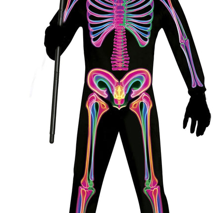 Feestbazaar Neon Jumpsuit Zwart Skelet Heren