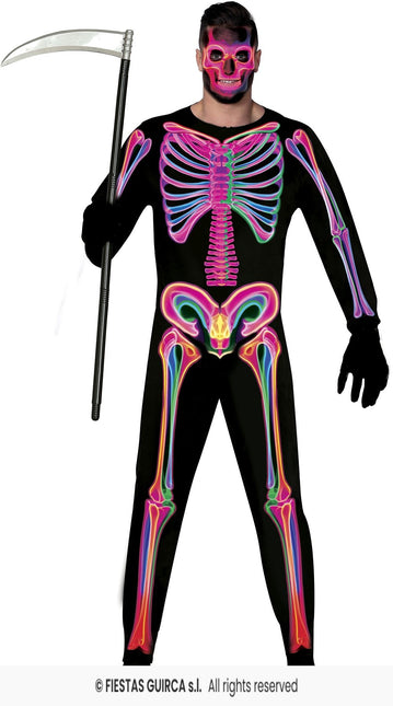 Feestbazaar Neon Jumpsuit Zwart Skelet Heren