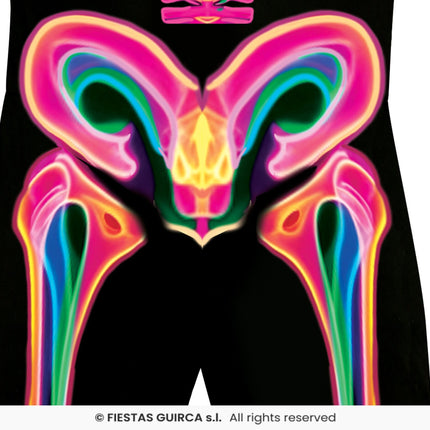 Feestbazaar Neon Jumpsuit Zwart Skelet Heren