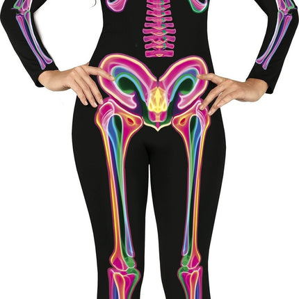 Feestbazaar Neon Jumpsuit Zwart Skelet Vrouw