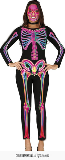 Feestbazaar Neon Jumpsuit Zwart Skelet Vrouw