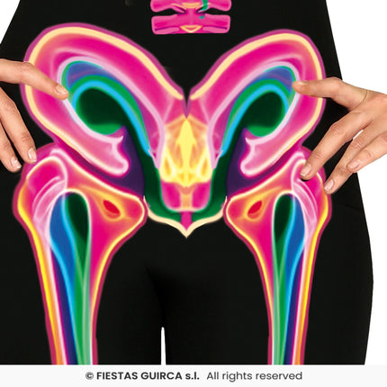 Feestbazaar Neon Jumpsuit Zwart Skelet Vrouw