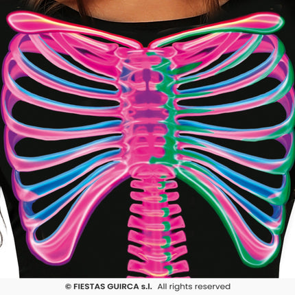 Feestbazaar Neon Jumpsuit Zwart Skelet Vrouw