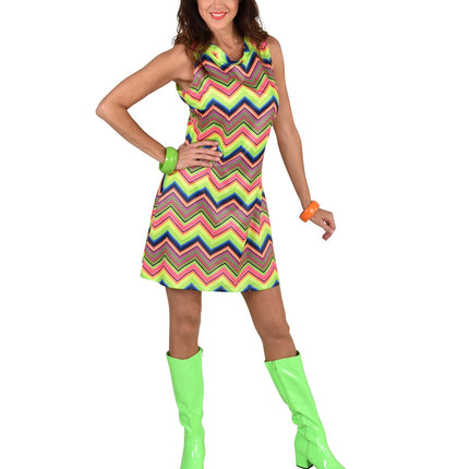 Feestbazaar Neon Jurk Dames Multicolors Zigzag