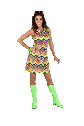 Feestbazaar Neon Jurk Dames Multicolors Zigzag