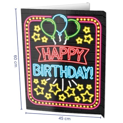 Feestbazaar Neon Raambord Happy Birthday (60x45cm)