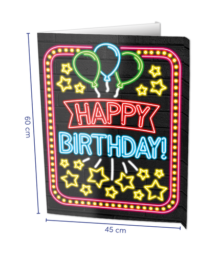 Feestbazaar Neon Raambord Happy Birthday (60x45cm)