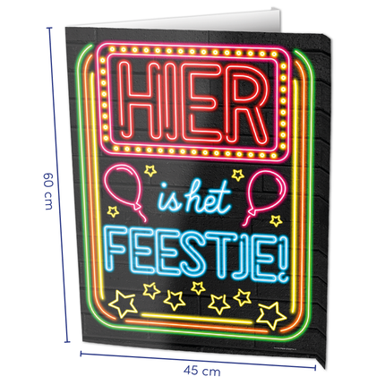 Feestbazaar Neon Raambord Hier Is Het Feestje (60x45cm)