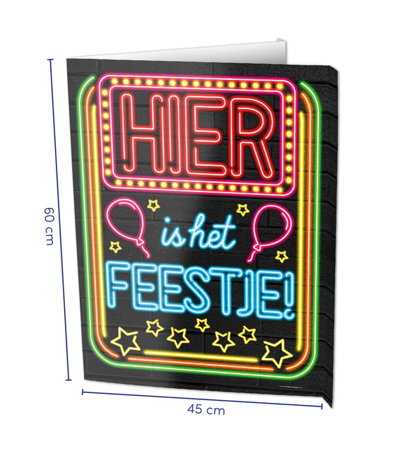 Feestbazaar Neon Raambord Hier Is Het Feestje (60x45cm)