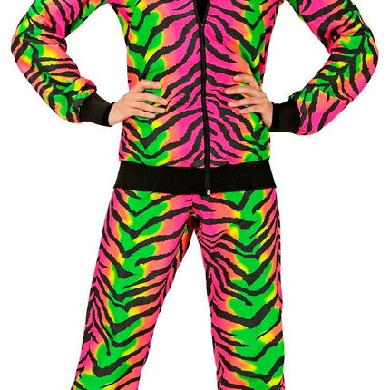 Feestbazaar Neon Rave Trainingspak Zebraprint Gekleurd