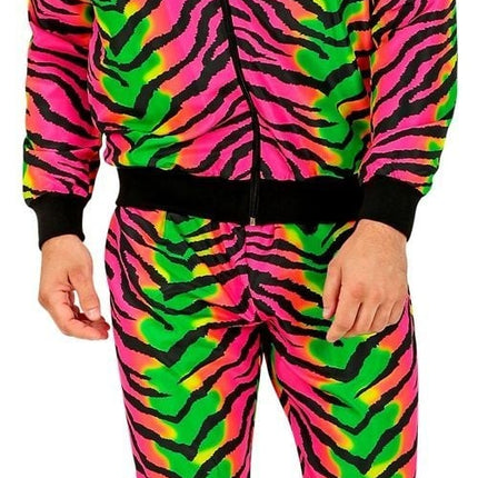Feestbazaar Neon Rave Trainingspak Zebraprint Gekleurd