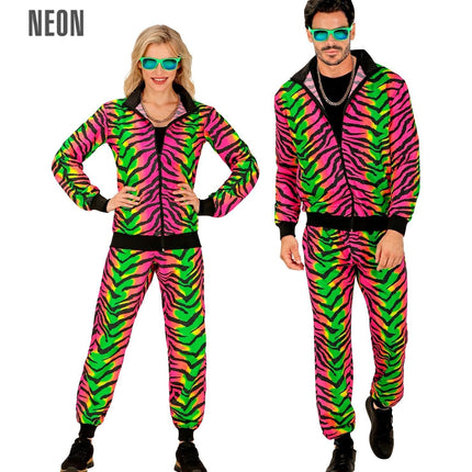 Feestbazaar Neon Rave Trainingspak Zebraprint Gekleurd