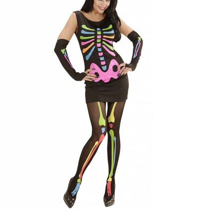Feestbazaar Neon Skelet vrouw kostuum