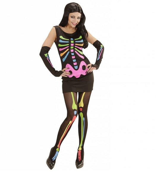 Feestbazaar Neon Skelet vrouw kostuum
