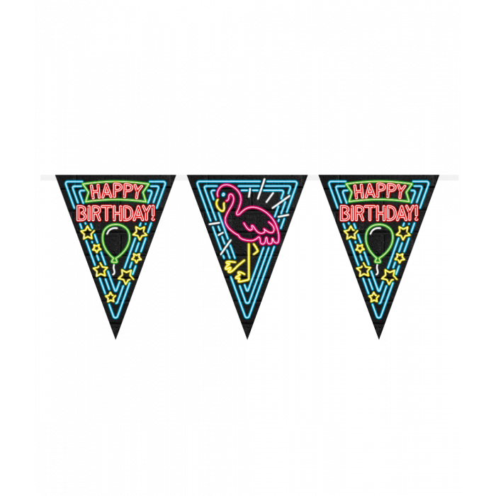 Feestbazaar Neon Vlaggenlijn Happy Birthday - 10m