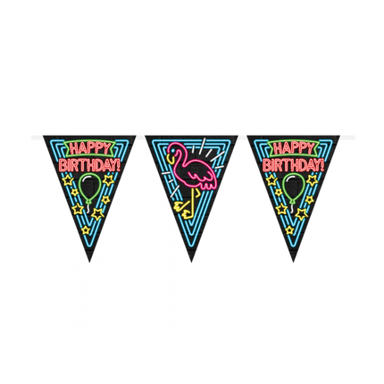 Feestbazaar Neon Vlaggenlijn Happy Birthday - 10m