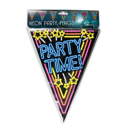 Feestbazaar Neon Vlaggenlijn Party time - 10m